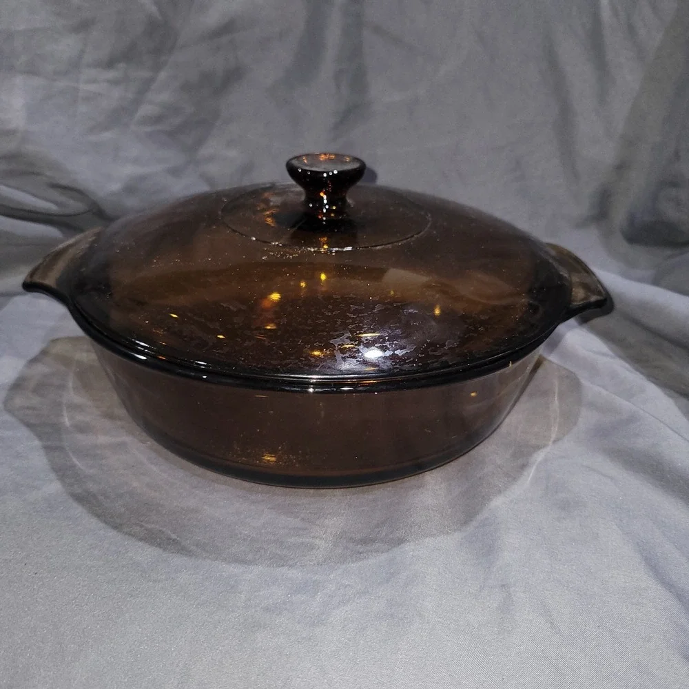 Anchor Hocking Pot Amber Glassware 2 Quart Bake Cooking Casserole Dish w/ Lid